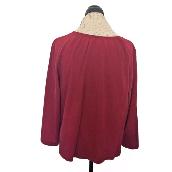 Liz Claiborne Woman Size 2X Red Blouse Keyhole Neck Pleated Long Sleeve Cotton - Picture 3 of 11